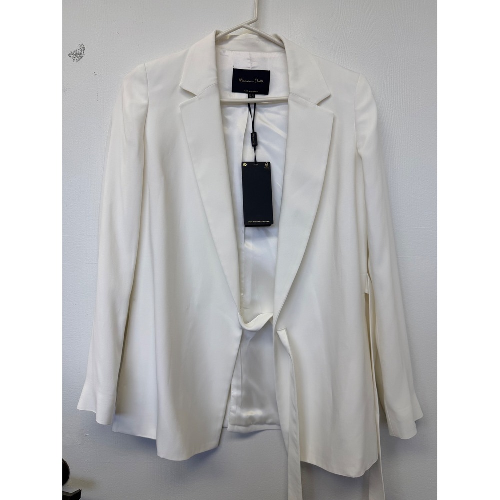 Massimo Dutti White Tie Front Blazer Jacket Size 2 Made in Portugal NWT